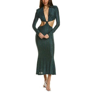 NWT $329 MISHA Despina Metallic Striped Cut-Out Midi Dress